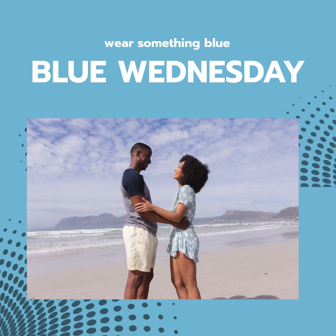 Couple Sharing Romantic Moment on Blue Wednesday Beachfront