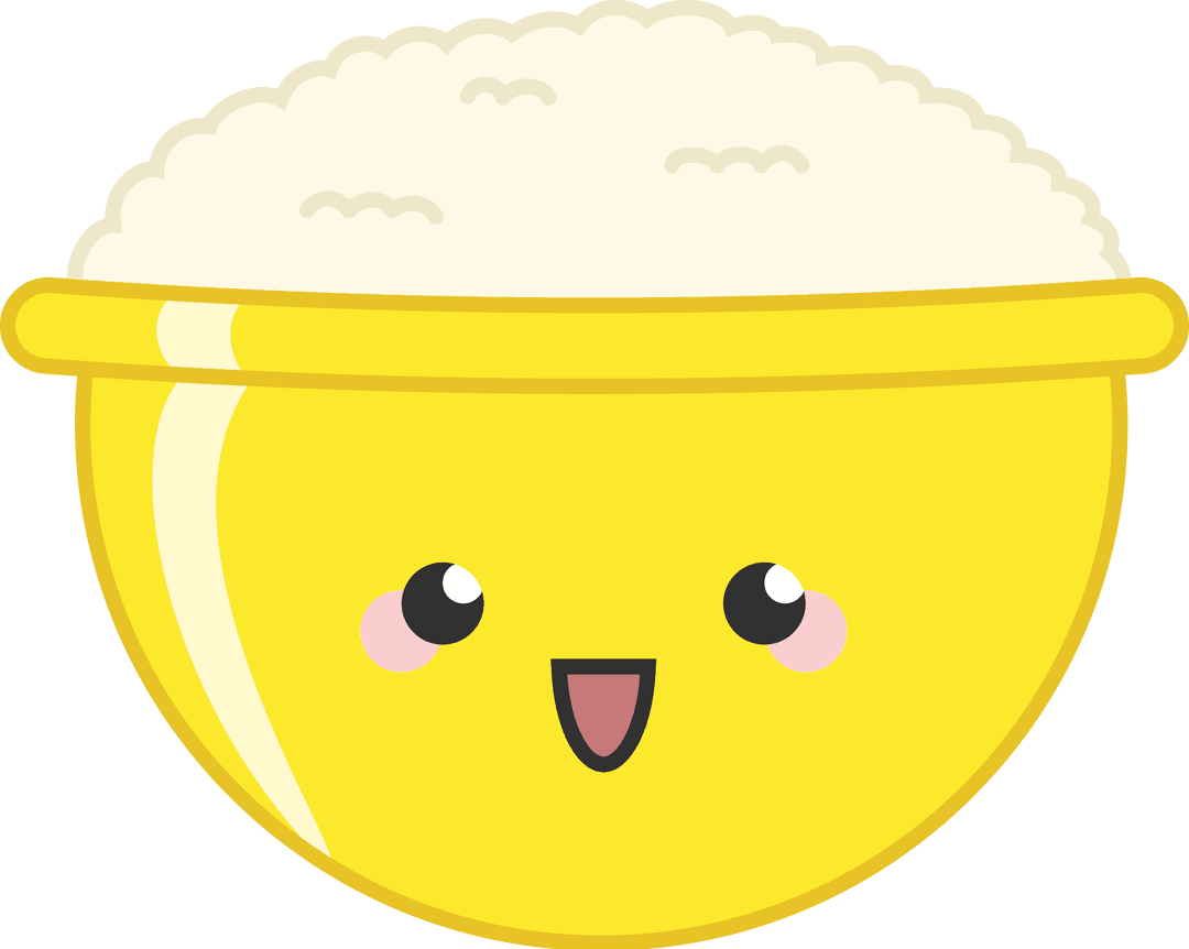 Kawaii Yellow Bowl with Rice and Happy Face on Transparent Background