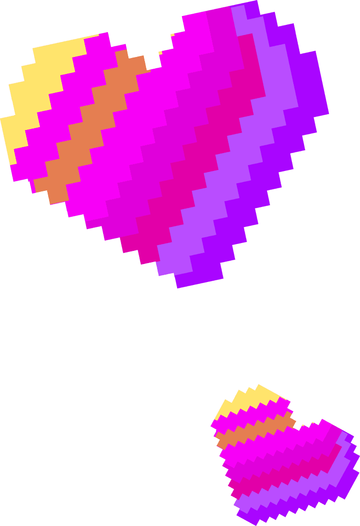 Pixelated Retro 8-Bit Heart Icons with Transparent Background
