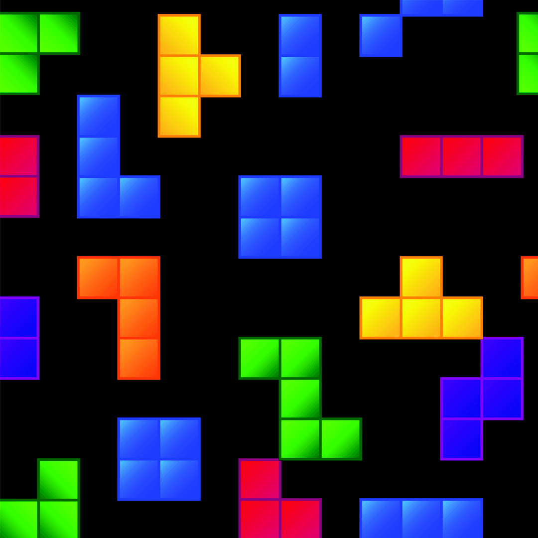 Colorful Tetris Game Elements on Transparent Background