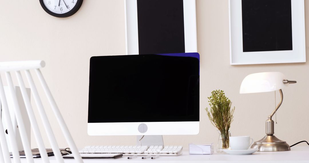 Modern Minimalist Workspace with Desktop Computer and Lamp - Free Images, Stock Photos and Pictures on Pikwizard.com