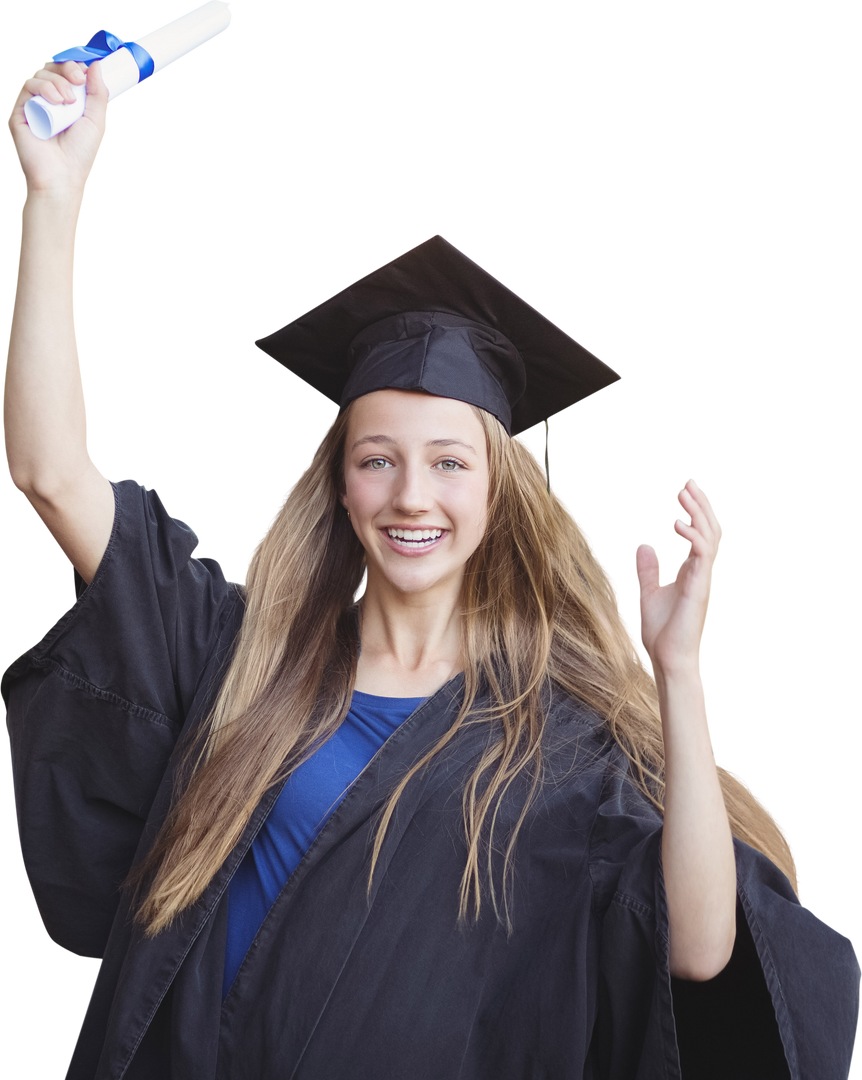 Transparent background smiling graduate female holding diploma celebrating - Download Free Stock Images Pikwizard.com