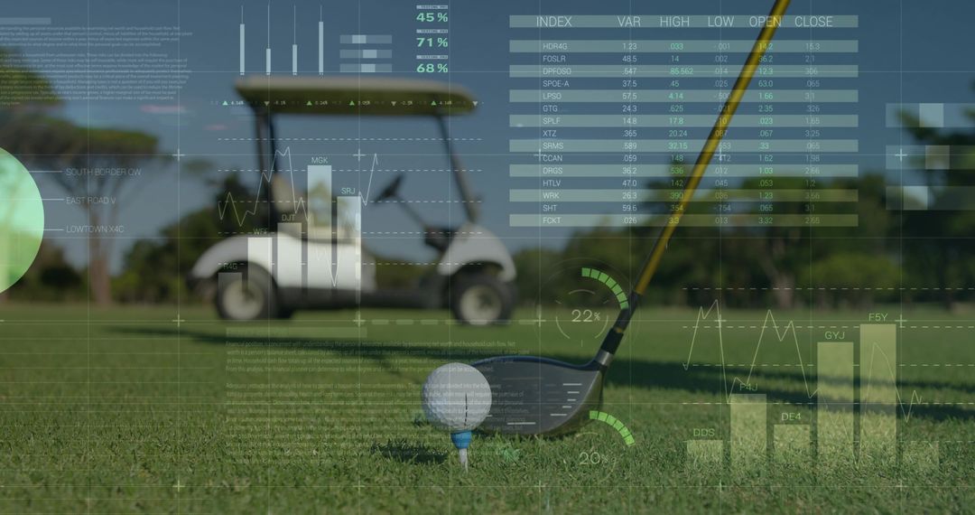 Golf Ball on Tee and Driver with Analytics Interface