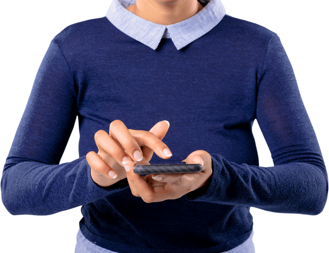 Transparent Midsection of Woman Using Smartphone Touchscreen