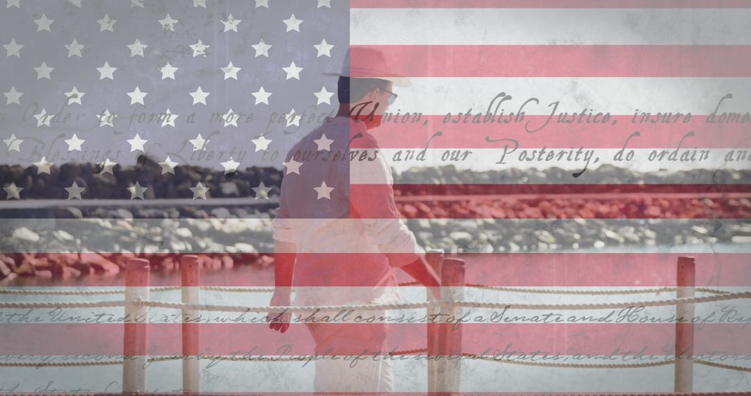 Man Walking on Jetty Symbolizing American Freedom and Patriotism