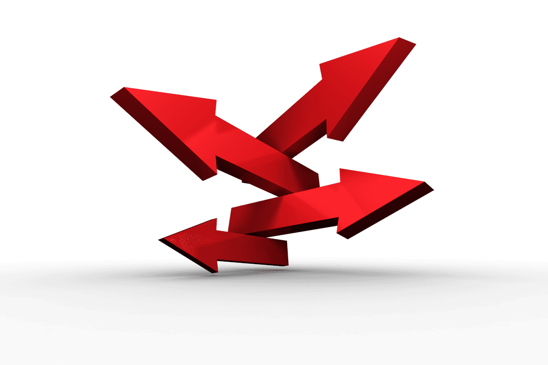 Transparent Red Arrows Pointing in Many Directions Isolated