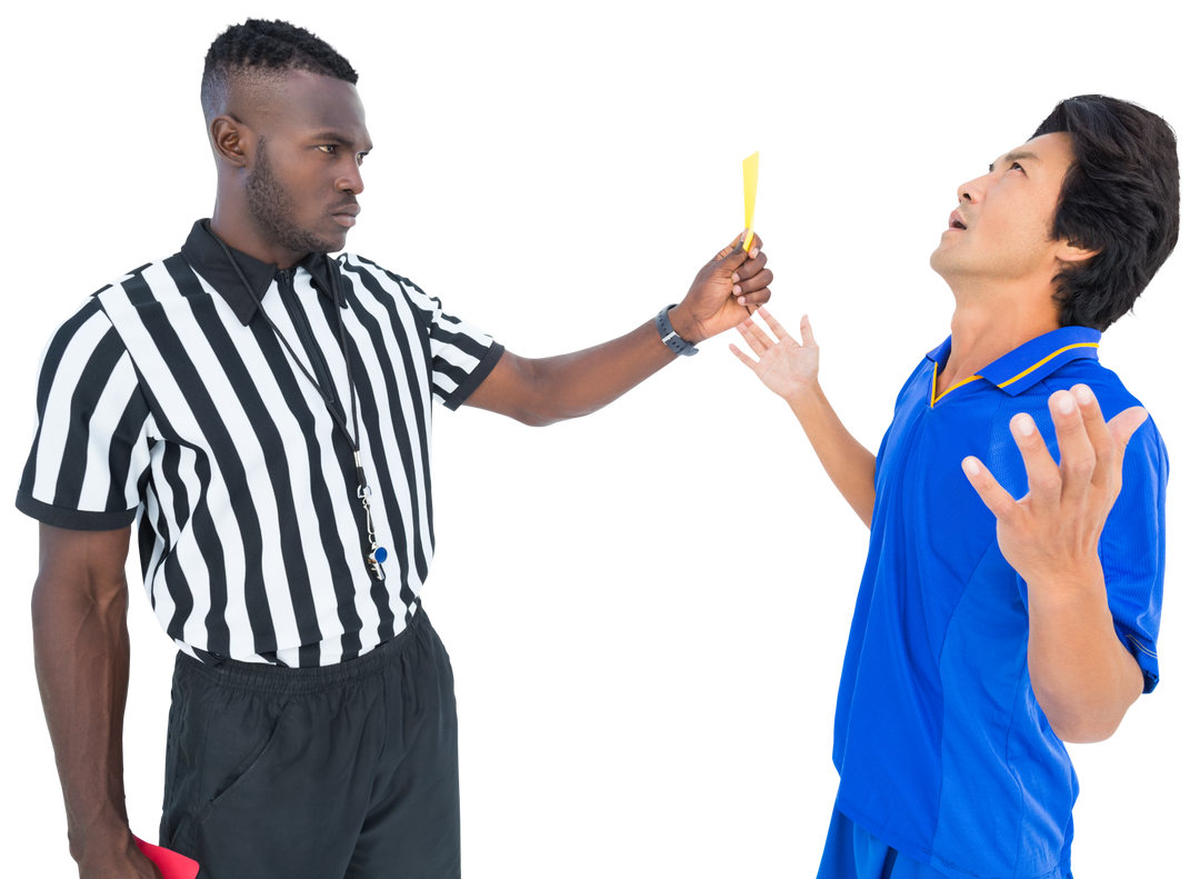 Transparent stern referee showing yellow card to upset football player - Download Free Stock Images Pikwizard.com