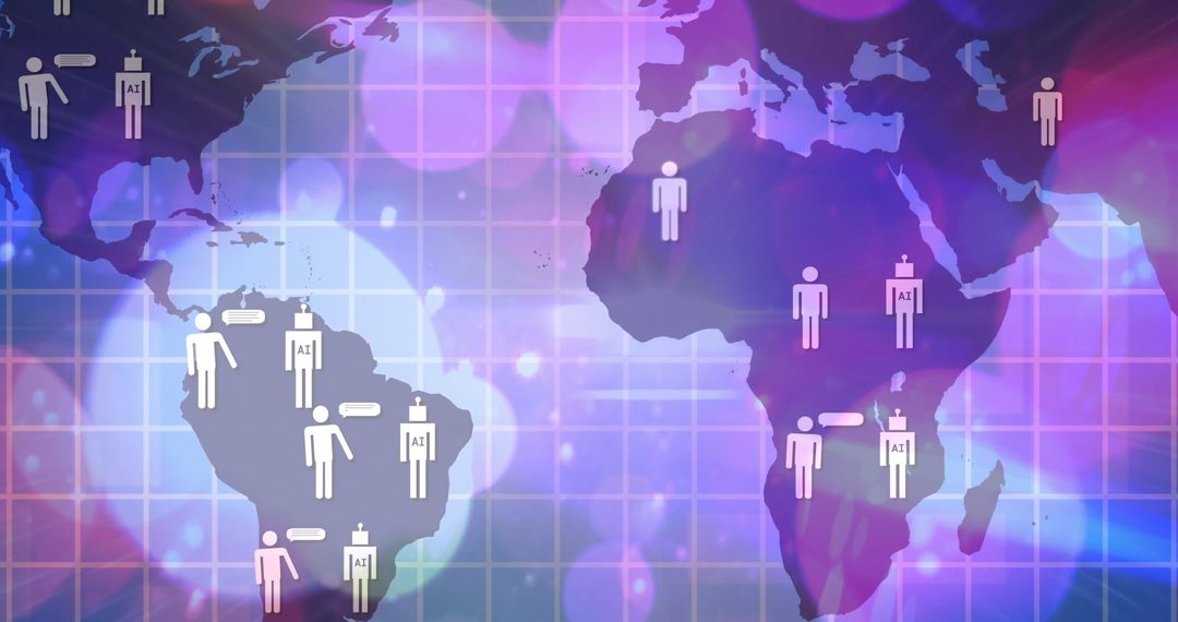 Digital Global Network with Human Icons on World Map