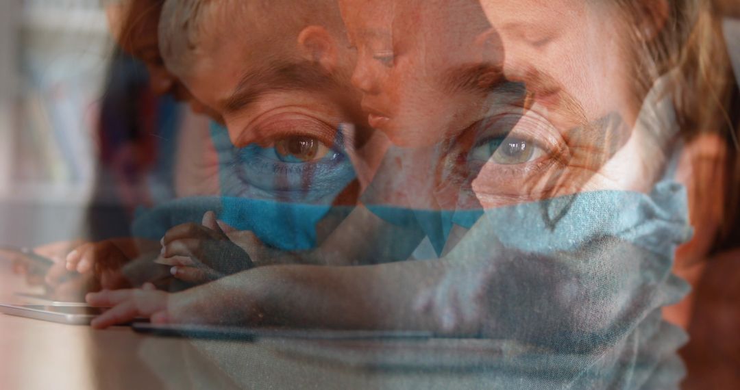 Masked Teacher Watching Students Using Tablets in Modern Classroom