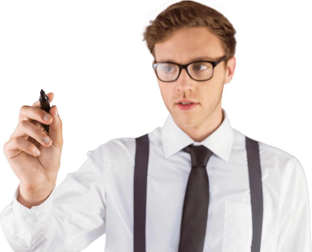 Transparent Businessman Writing with Marker Pen Office Work