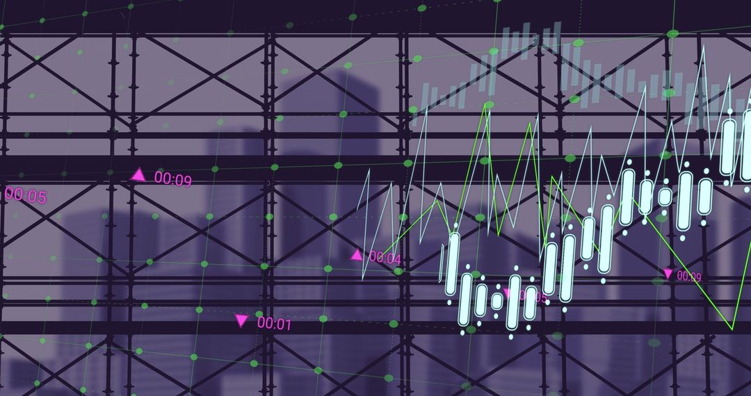 Digital Financial Data Overlay on Urban Scaffolding Structure