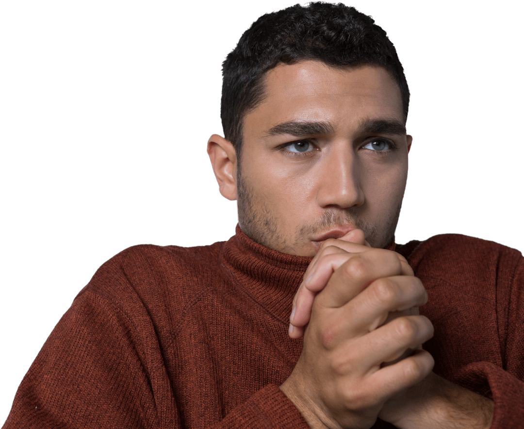 Man Shivering in Transparent Sweater on Cold Day