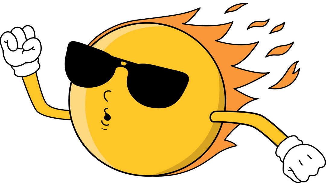 Dynamic Fireball Cartoon with Sunglasses on Transparent Background