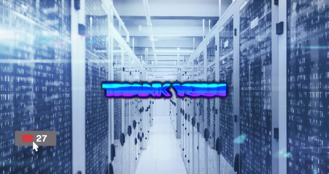 Digital Thank You Over High-Tech Data Center Servers
