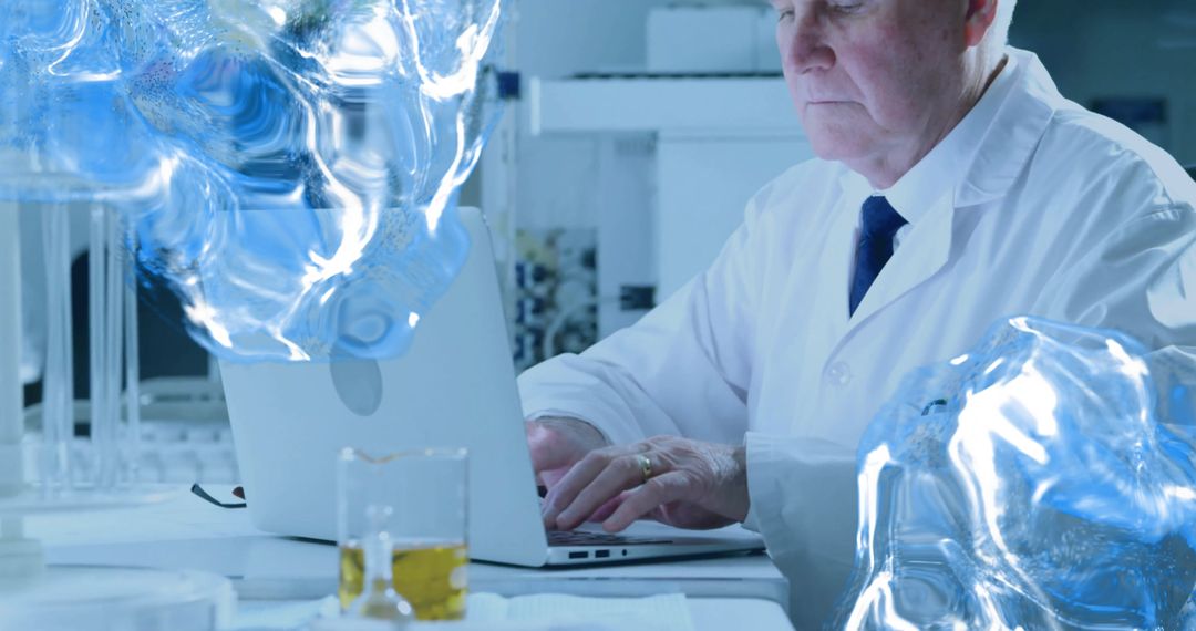 Senior Scientist Analyzing Data with Holographic Brain Scan in Laboratory