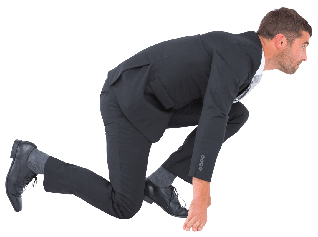 Businessman in Ready Position on Transparent Background