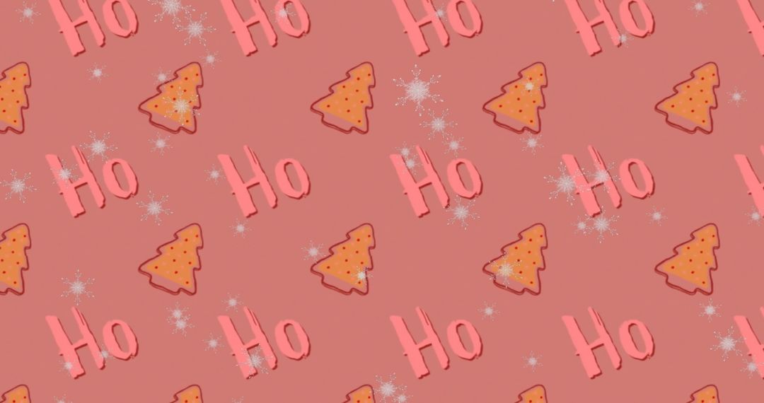 Festive Pattern of Ho Text and Gingerbread Trees with Snowflakes