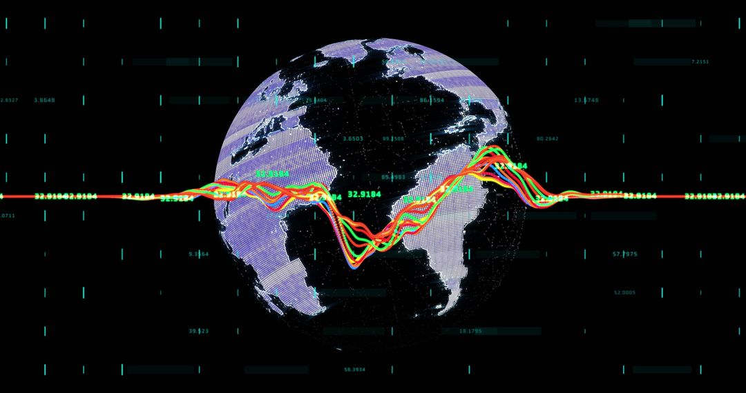 Digital Globe with Multicolor Waveform in Cyberspace