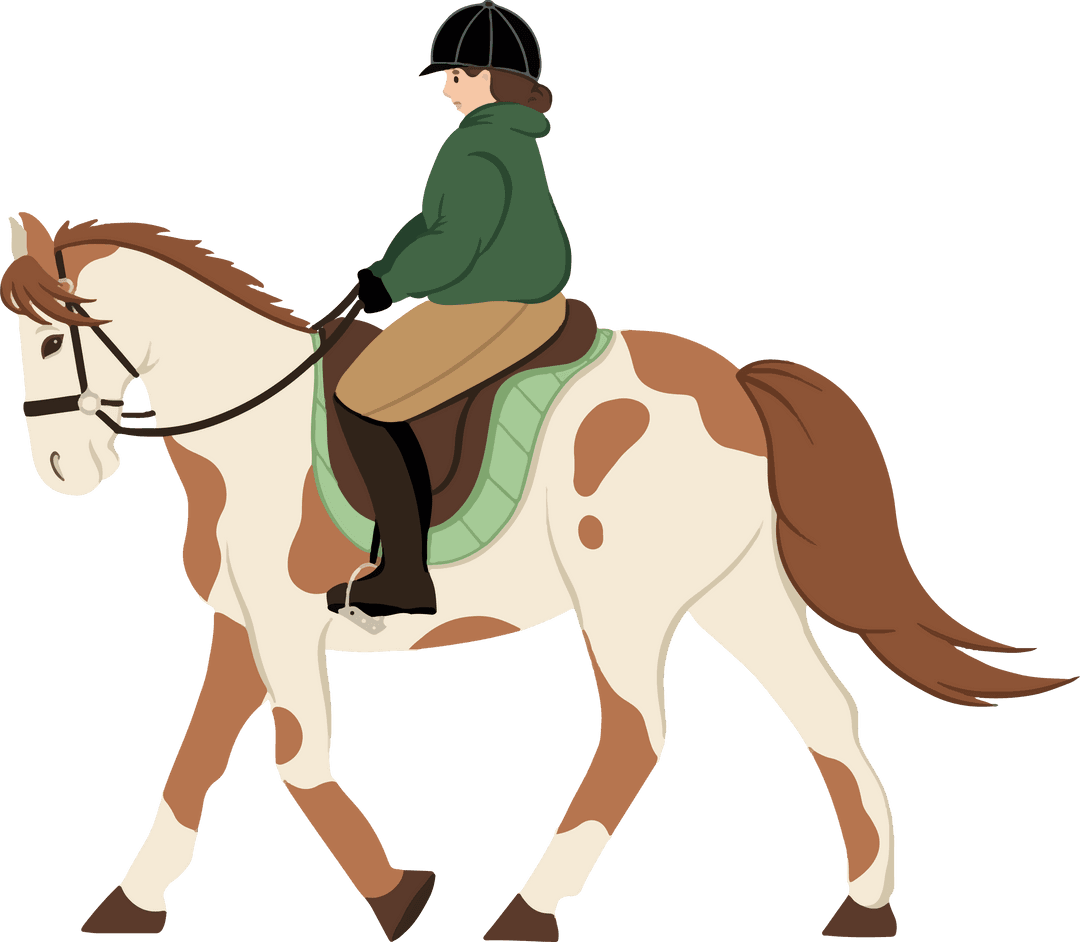 Equestrian Rider on Pinto Horse with Transparent Background