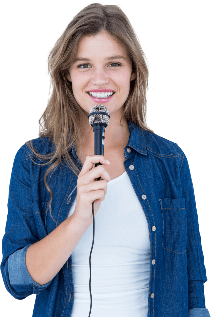Transparent Woman with Microphone Singing Passionately