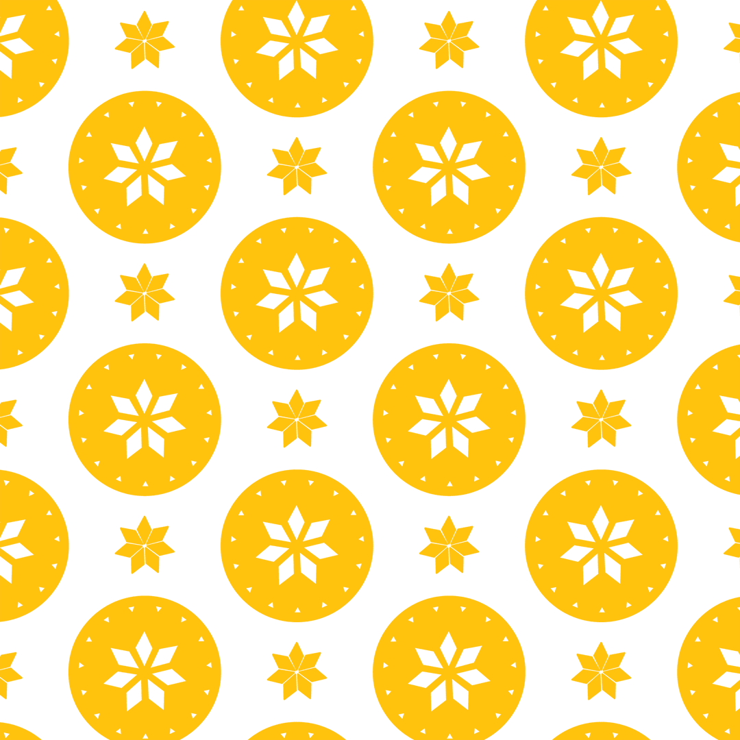 Yellow Floral Circles and Stars on Transparent Background