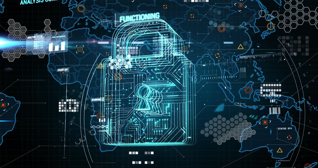 Digital security and data processing overlay on world map