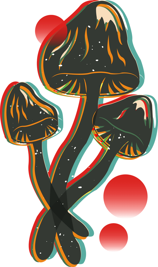 Vibrant Whimsical Mushrooms on Transparent Background