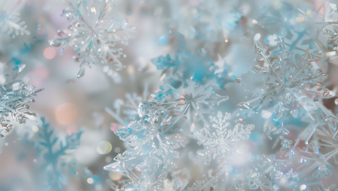 Translucent Snowflake Ornaments Reflecting in Soft Lights