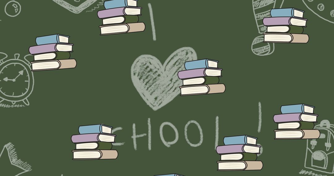 Books on Chalkboard Background with School Theme