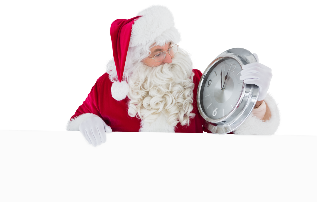 Transparent background Santa Holding Clock Behind Sign - Download Free Stock Images Pikwizard.com