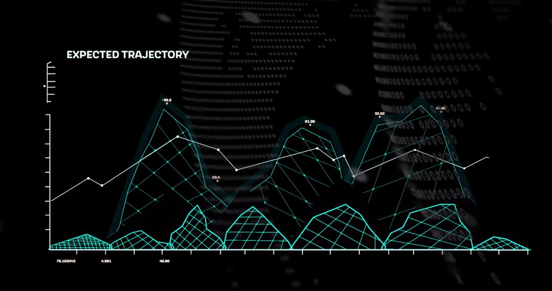 Digital graph display with dynamic data visualization on black background