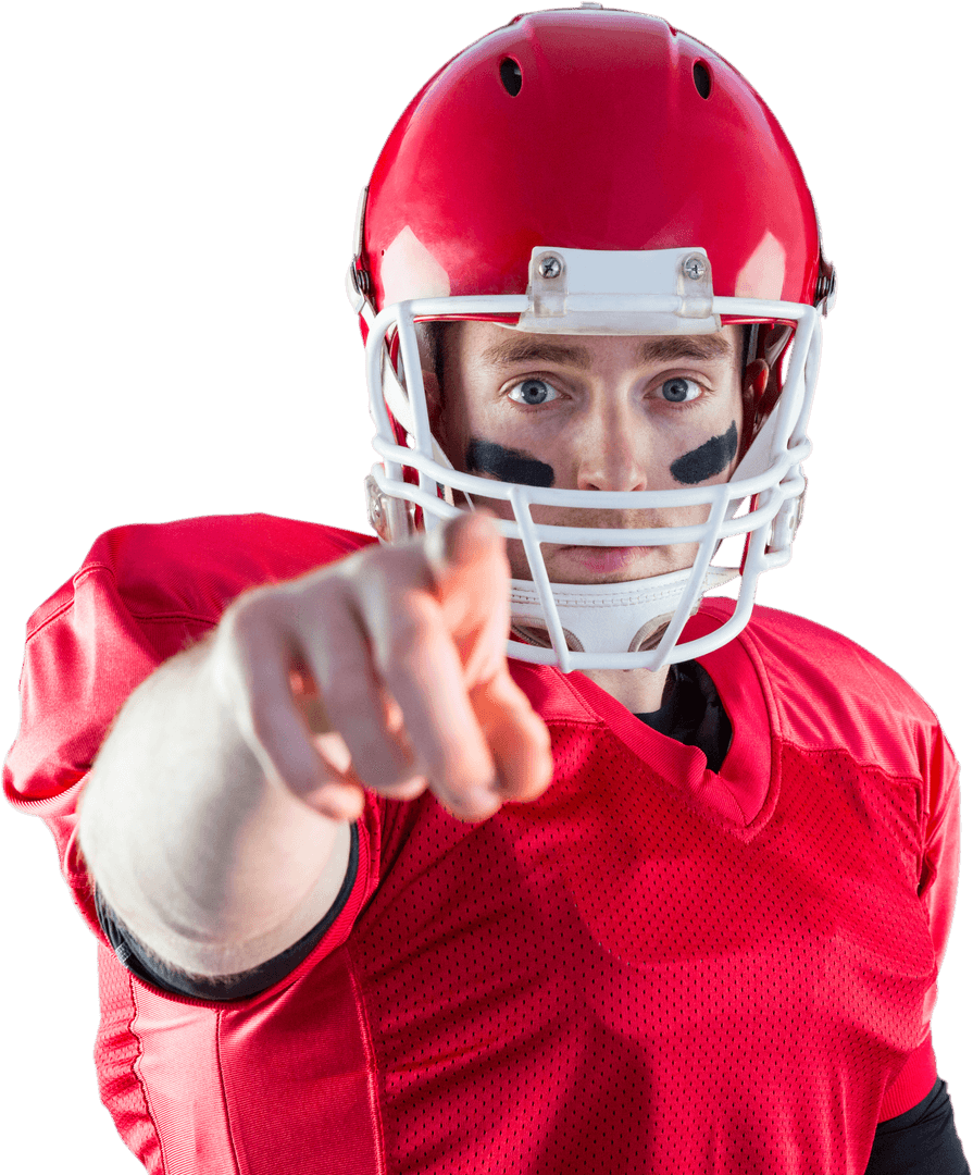 Confident Football Player Pointing on Transparent Background