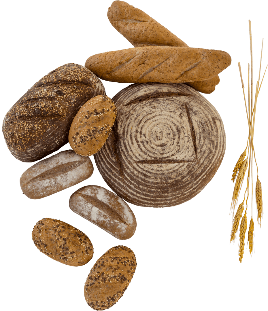 Rustic Artisan Bread Assortment on Transparent Background
