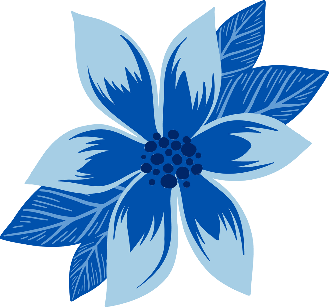 Elegant Blue Floral Illustration on Transparent Background