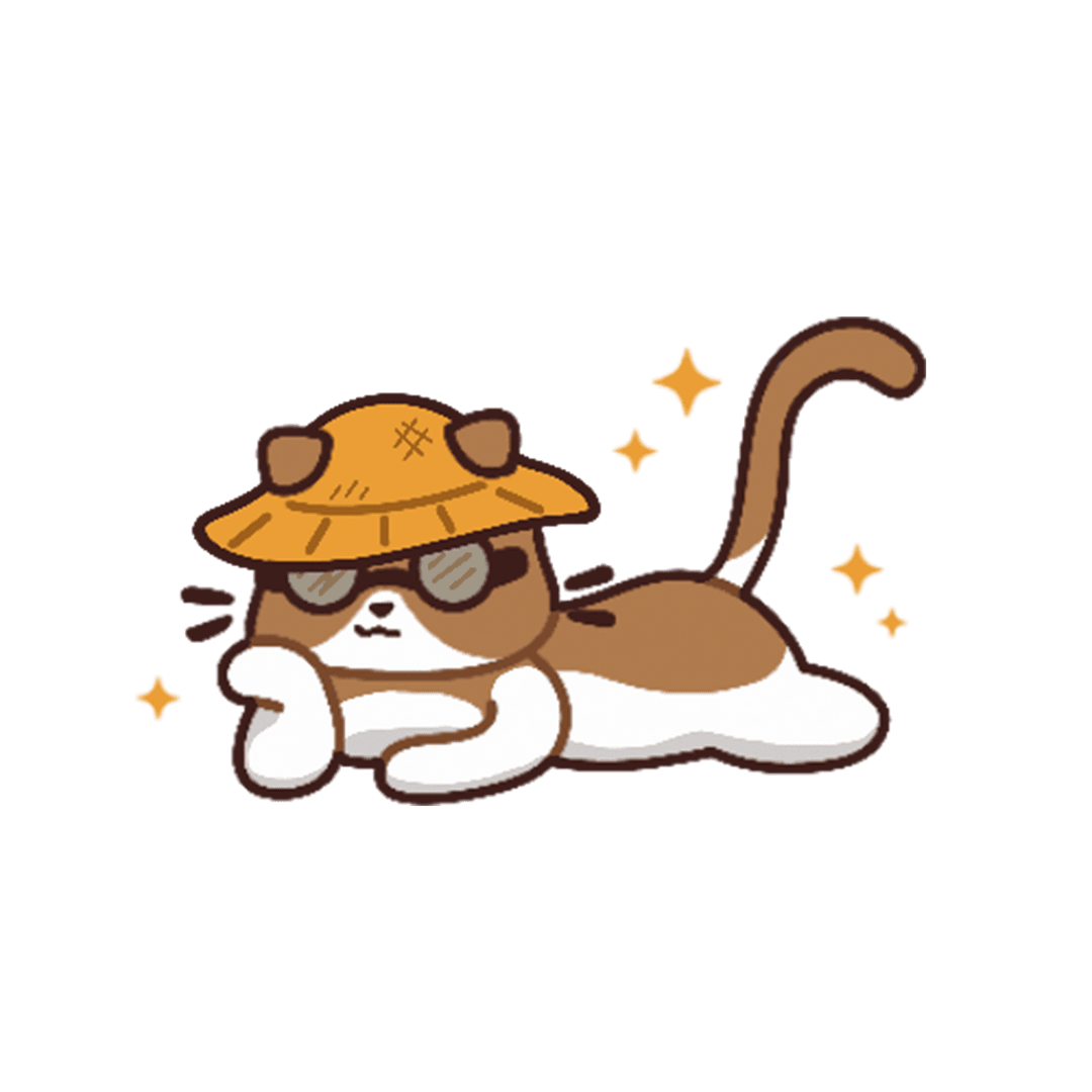 Cool Cartoon Cat Lounging with Straw Hat on Transparent Background