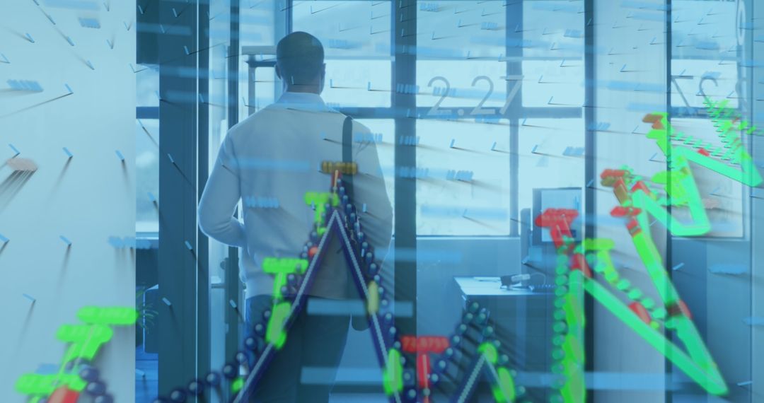 Businessman Analyzing Financial Data and Graphs in Office Setting