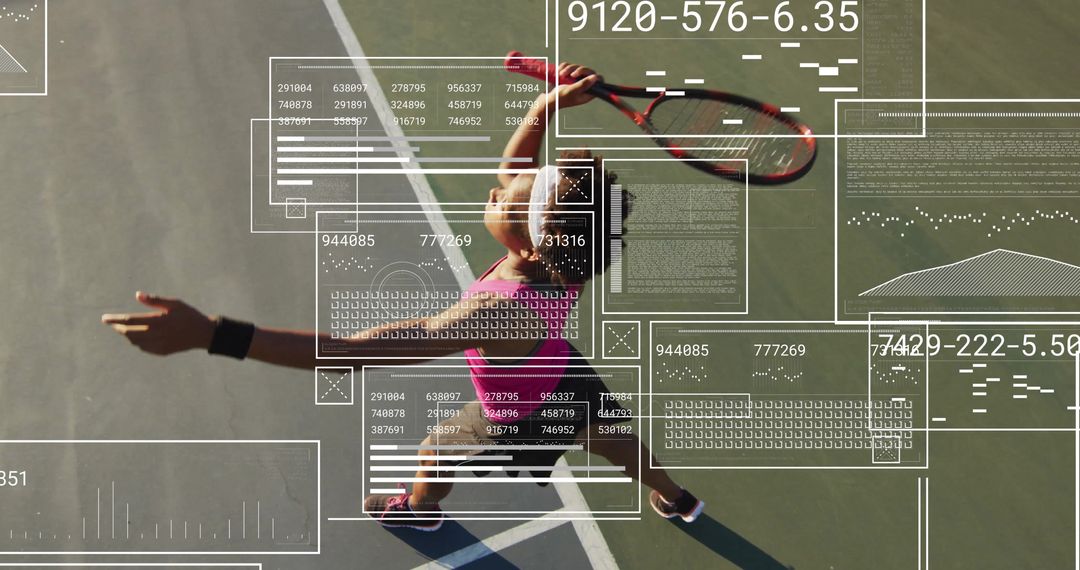 Tennis Player in Action with Dynamic Data Overlay