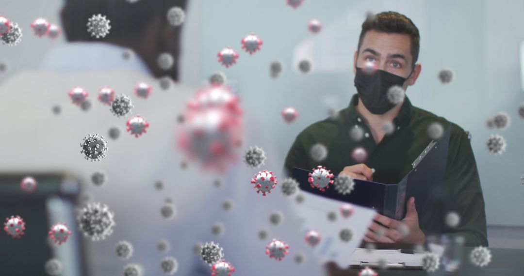 Business Meeting with Virus Overlay Highlighting COVID-19 Challenges