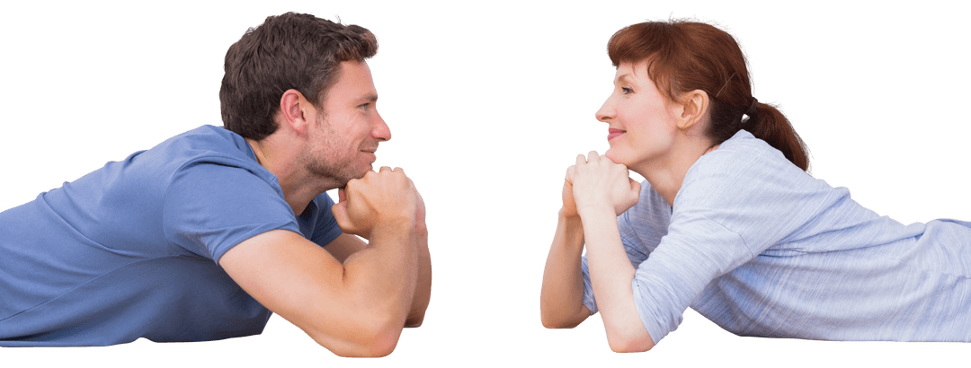 Happy Couple Facing Each Other on Transparent Background