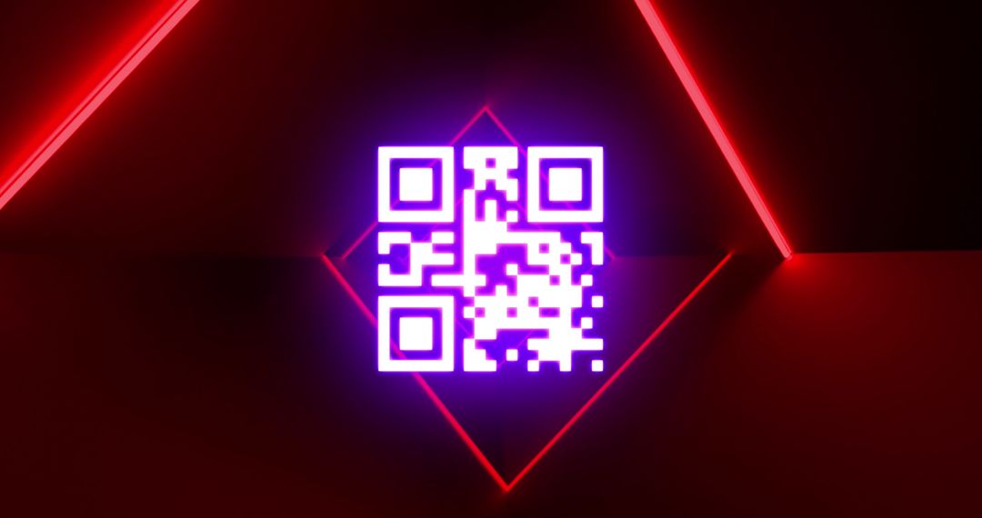 Vibrant QR Code with Neon Lights in Futuristic Digital Space