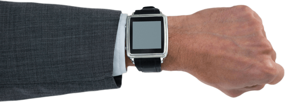 Transparent Businessman Wrist Wearing Smart Watch Concept