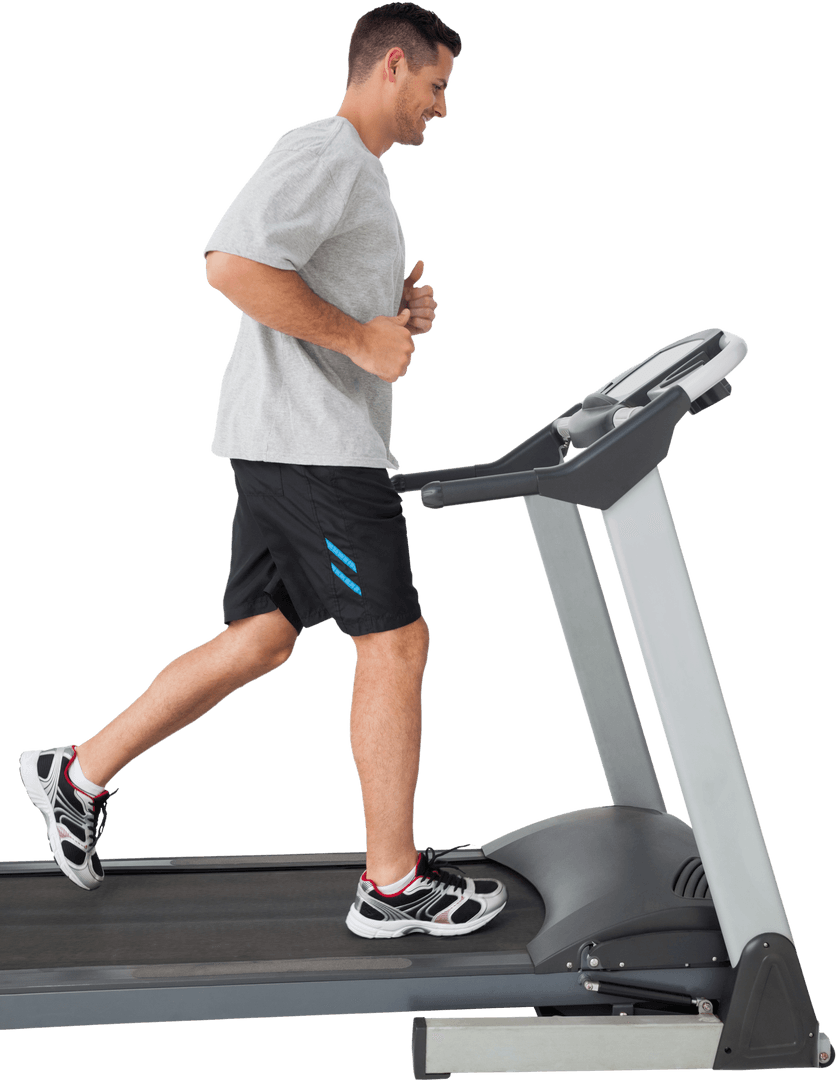 Man Practicing Cardio Running on Transparent Treadmill