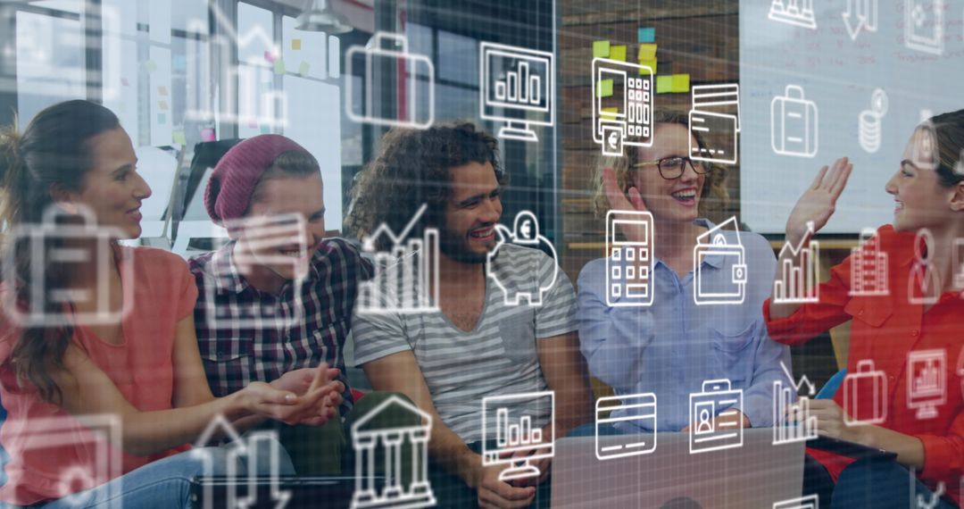 Diverse Team Celebrating with High Five in Modern Office Environment