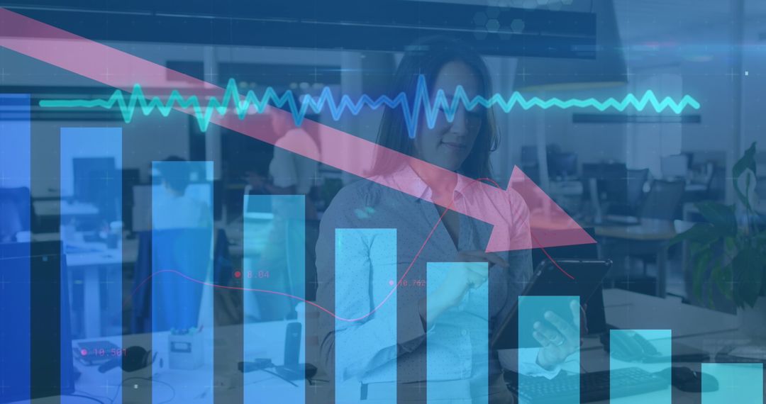 Businesswoman Analyzing Declining Financial Graphs in Office