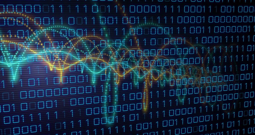 Binary Data Flow with Abstract Neon Light Trails