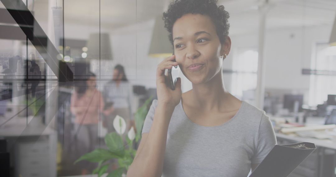 Confident Businesswoman in Modern Office Enhancing Global Connection