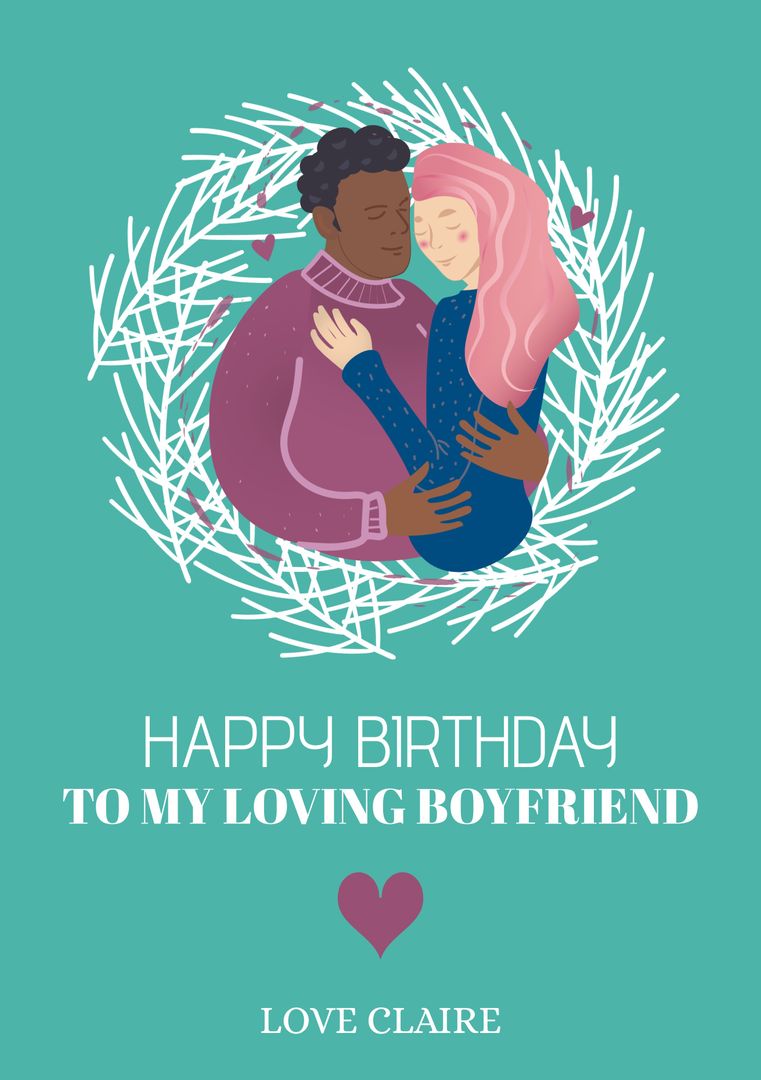 Happy Birthday Card with Couple Embracing and Love Message - Download Free Stock Templates Pikwizard.com