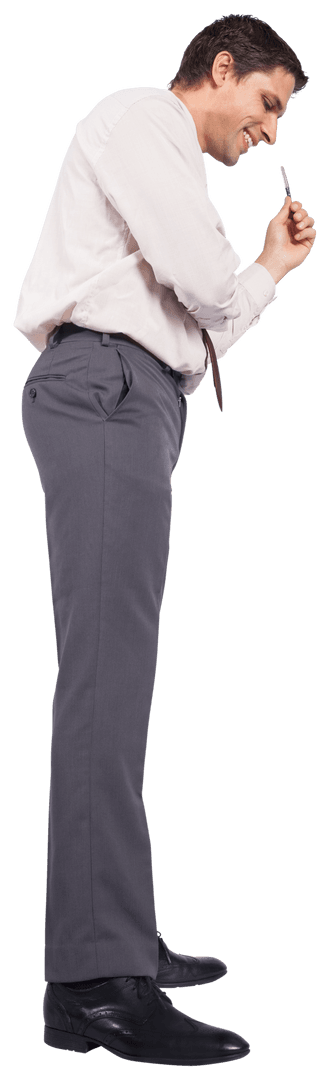 Caucasian Businessman Thinking with Pen Isolated Transparent Background