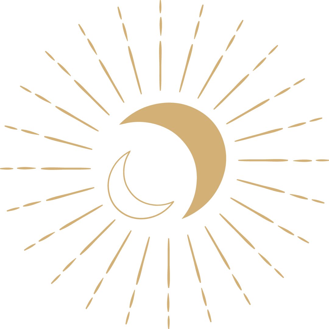 Golden Celestial Sun and Moon Emblem on Transparent Background