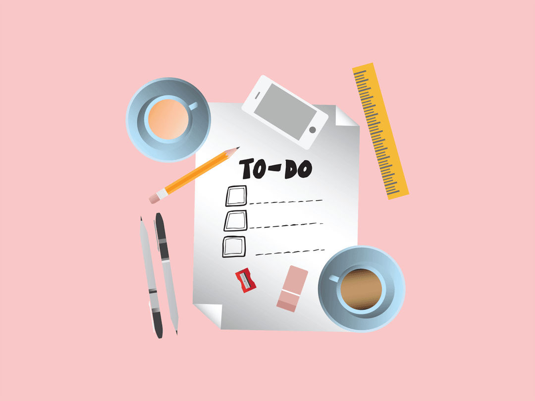 Transparent To-Do List Illustration with Coffee Cups